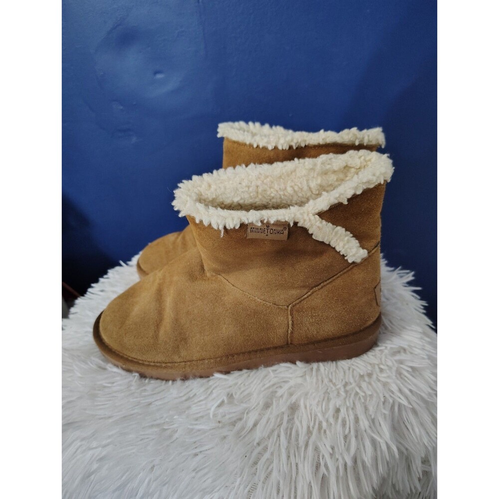Minnetonka Women’s Short Faux Fur Lined Boots Brown Leather 85541 Size Us 7